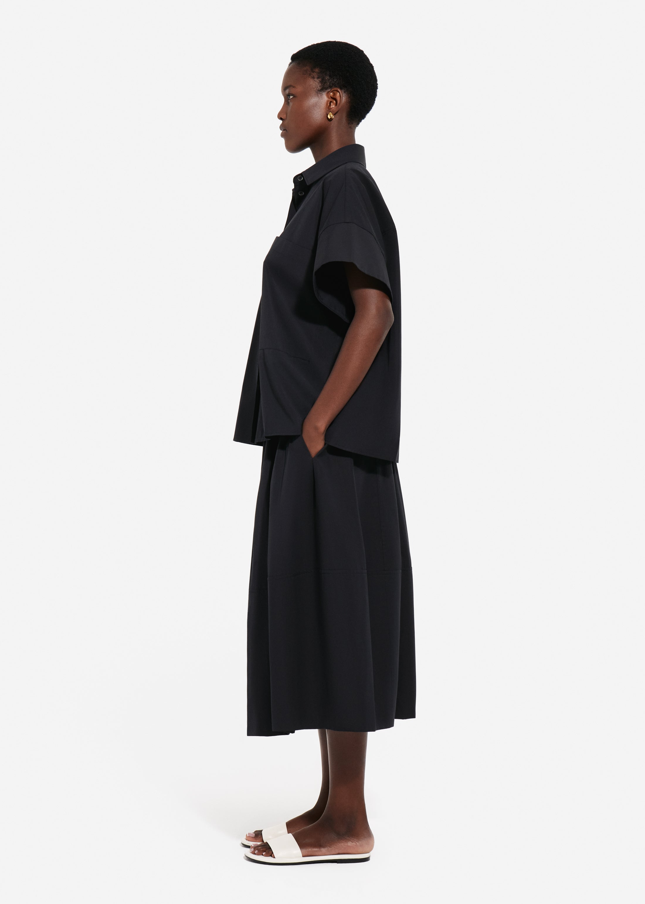 Full Skirt in Cotton Poplin - Black