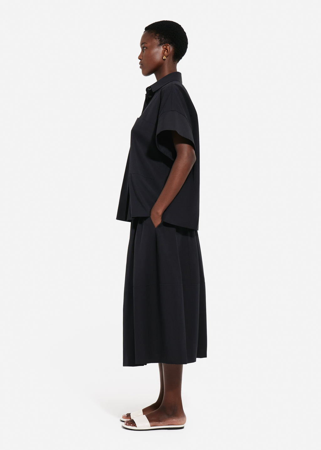 Full Skirt in Cotton Poplin - Black - CO