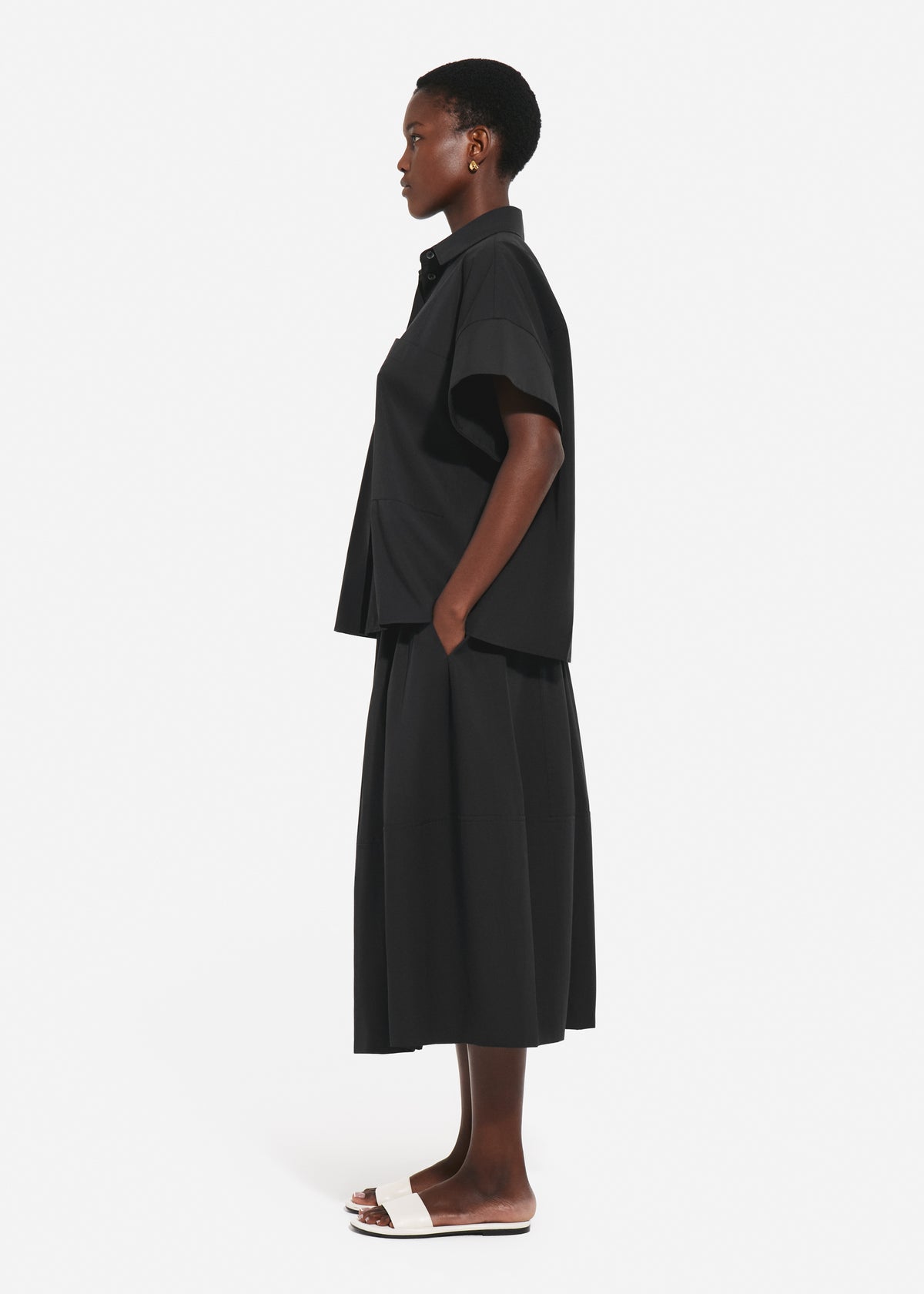 Full Skirt in Cotton Poplin - Black, image 2 of 4