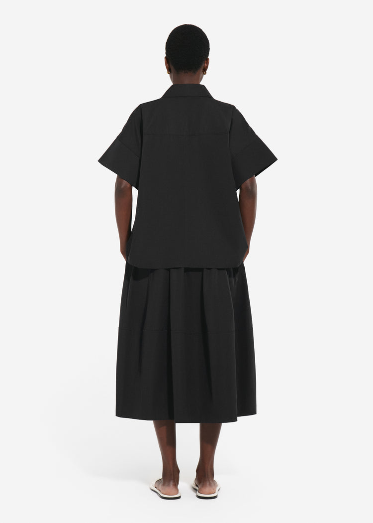 Full Skirt in Cotton Poplin - Black, image 3 of 4