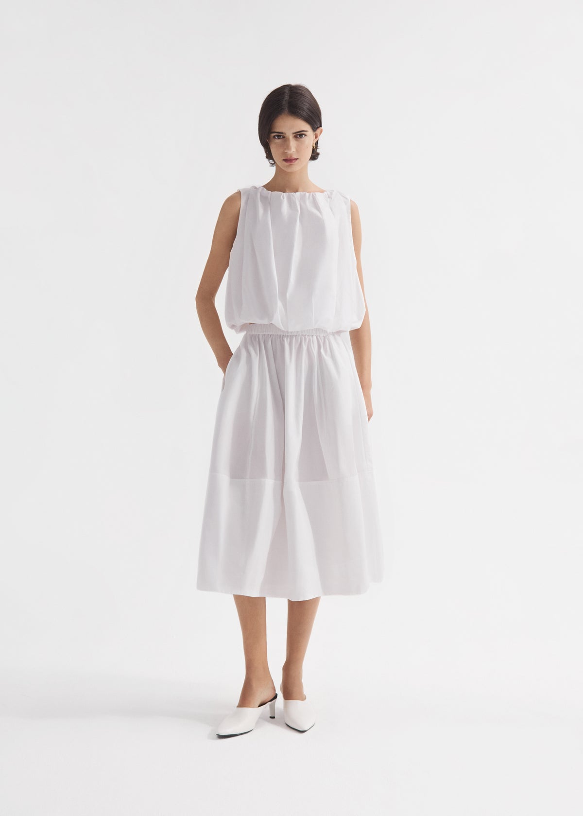 Full Skirt in Cotton Poplin - White, image 1 of 4
