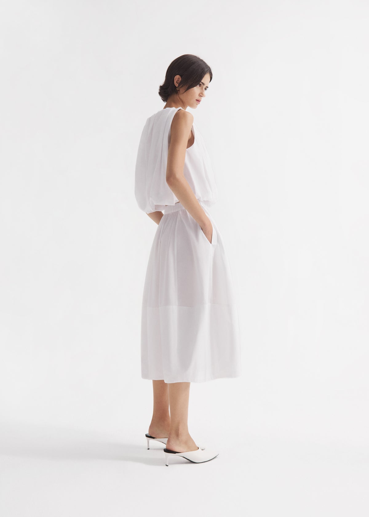 Full Skirt in Cotton Poplin - White, image 2 of 4
