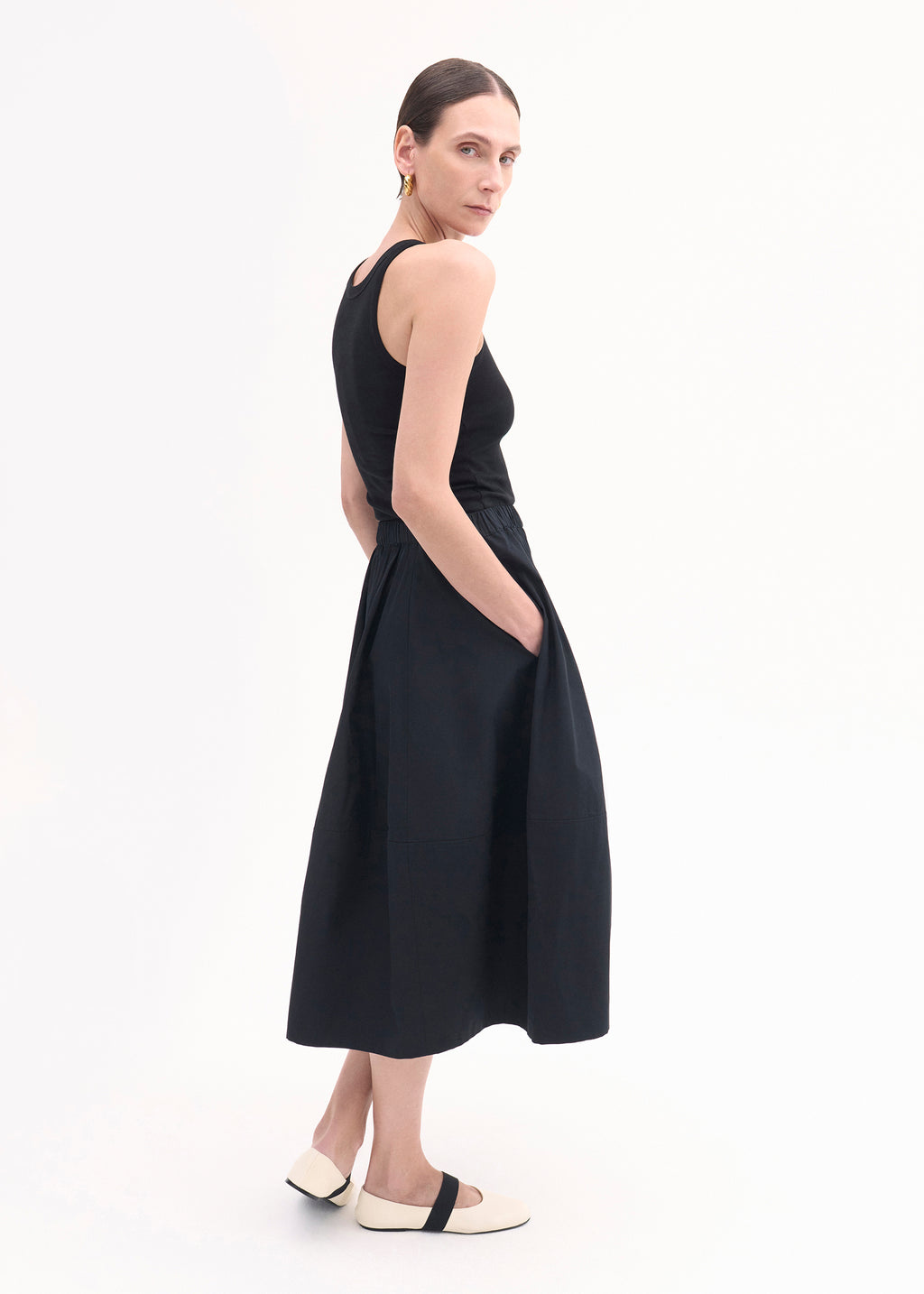 Full Skirt in Cotton Poplin - Black - CO