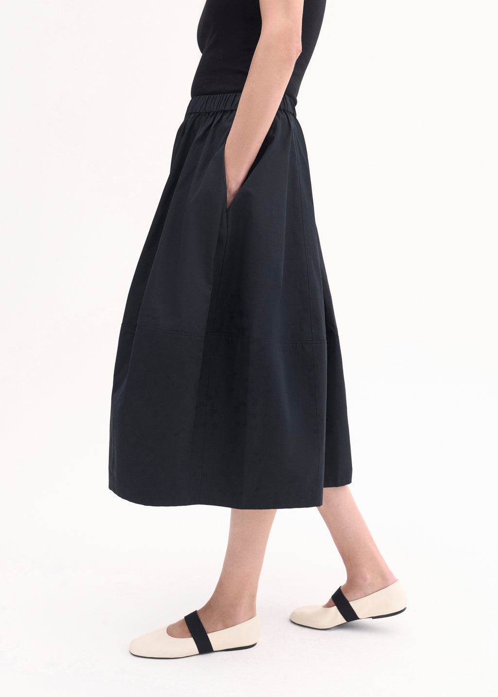 Full Skirt in Cotton Poplin - Black - CO
