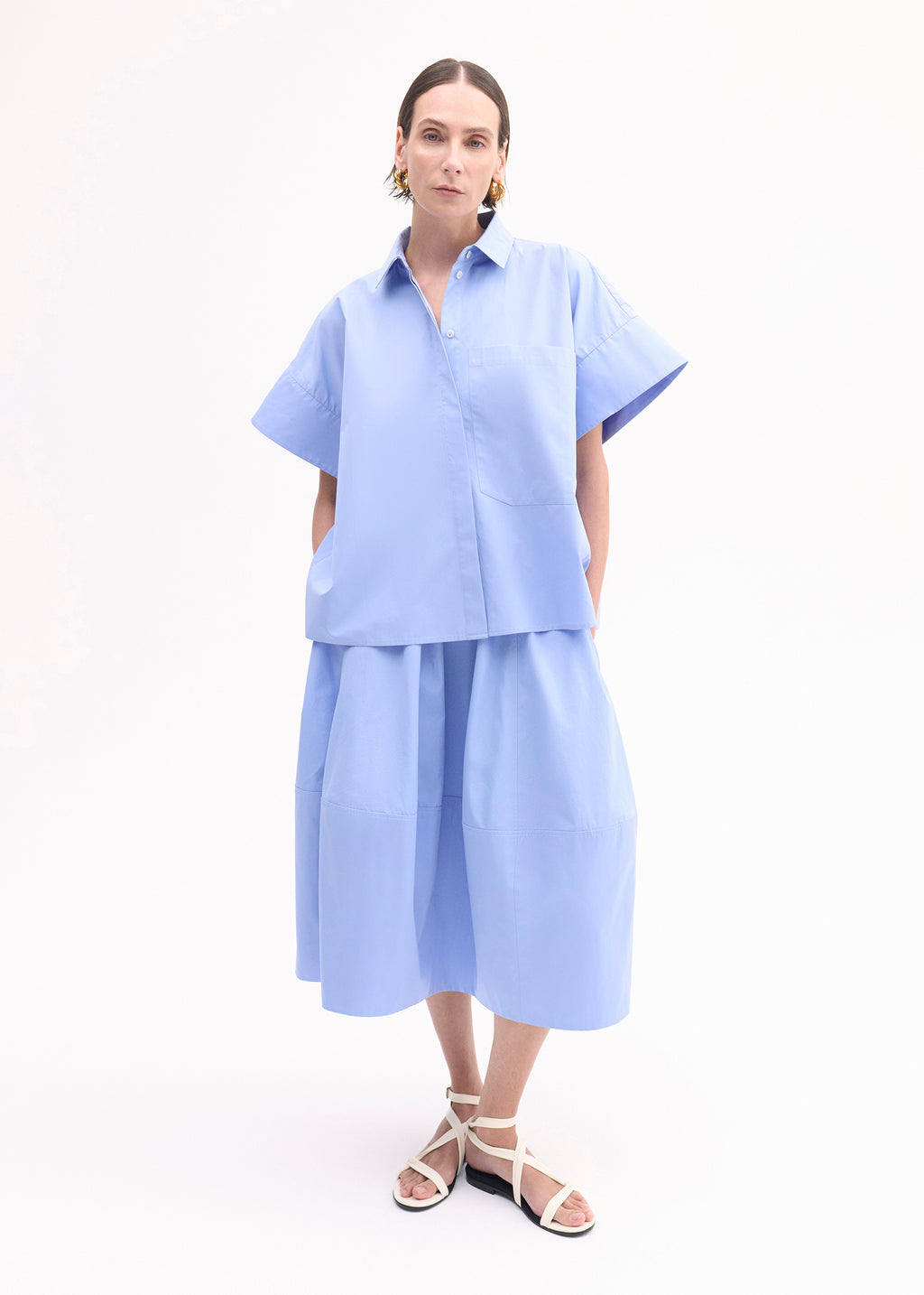 Full Skirt in Cotton Poplin - Blue - CO