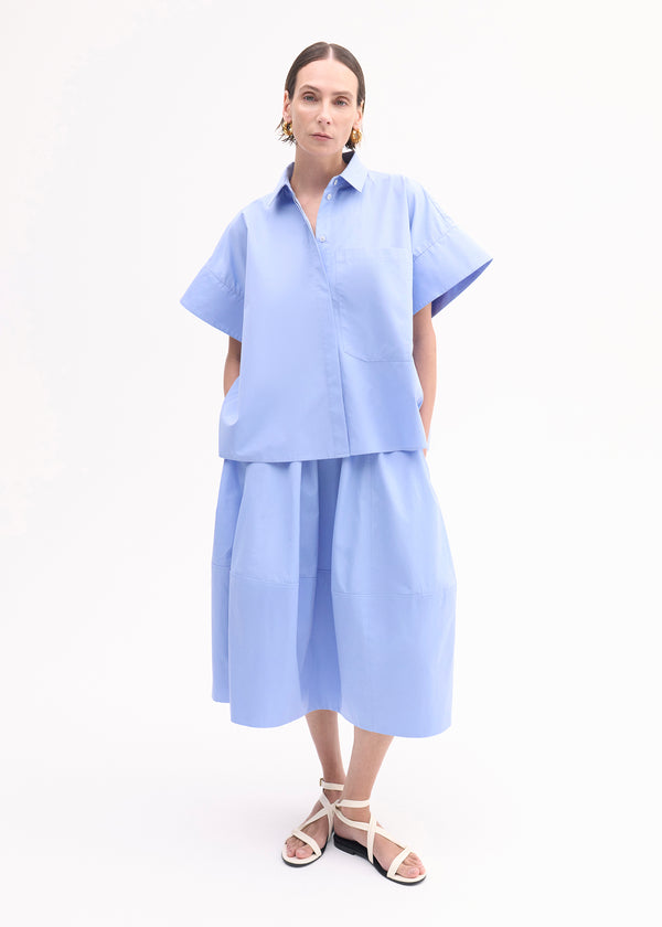 Full Skirt in Cotton Poplin - Blue - CO