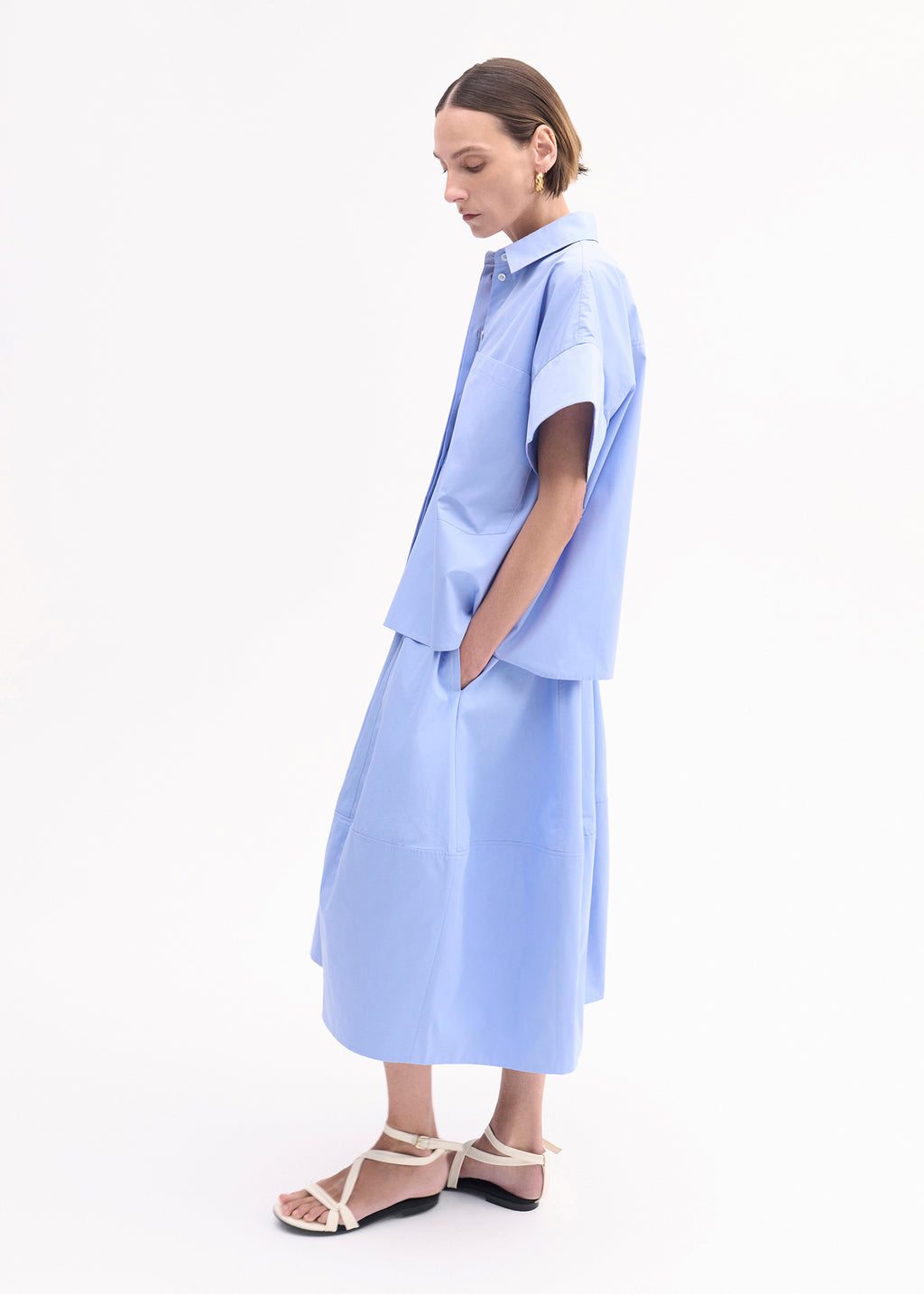 Full Skirt in Cotton Poplin - Blue - CO