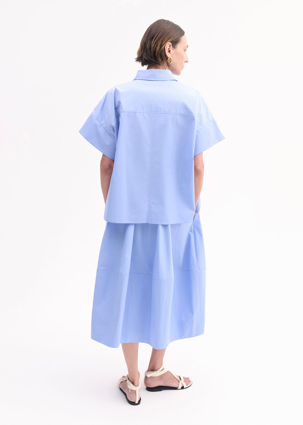 Full Skirt in Cotton Poplin - Blue - CO
