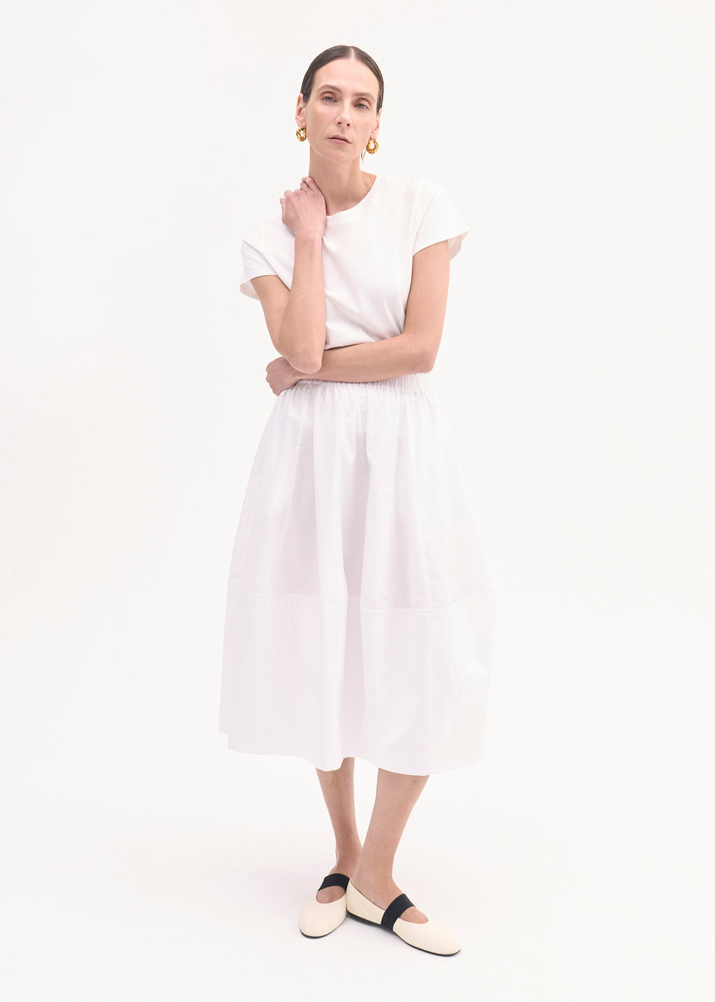 Full Skirt in Cotton Poplin - White - CO