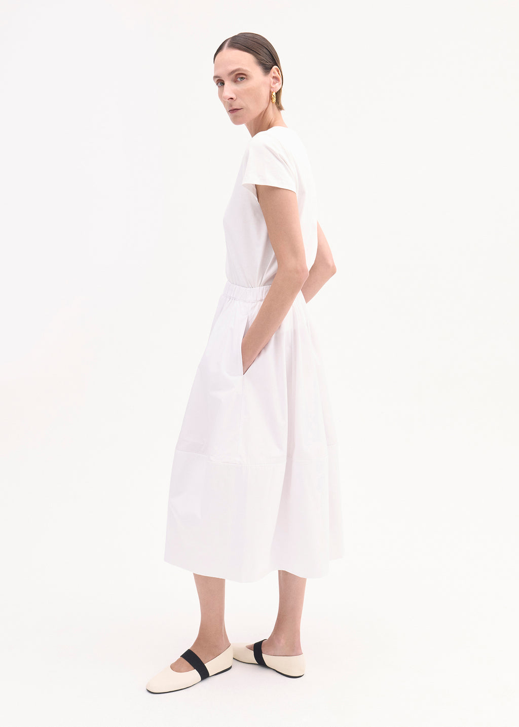 Full Skirt in Cotton Poplin - White - CO