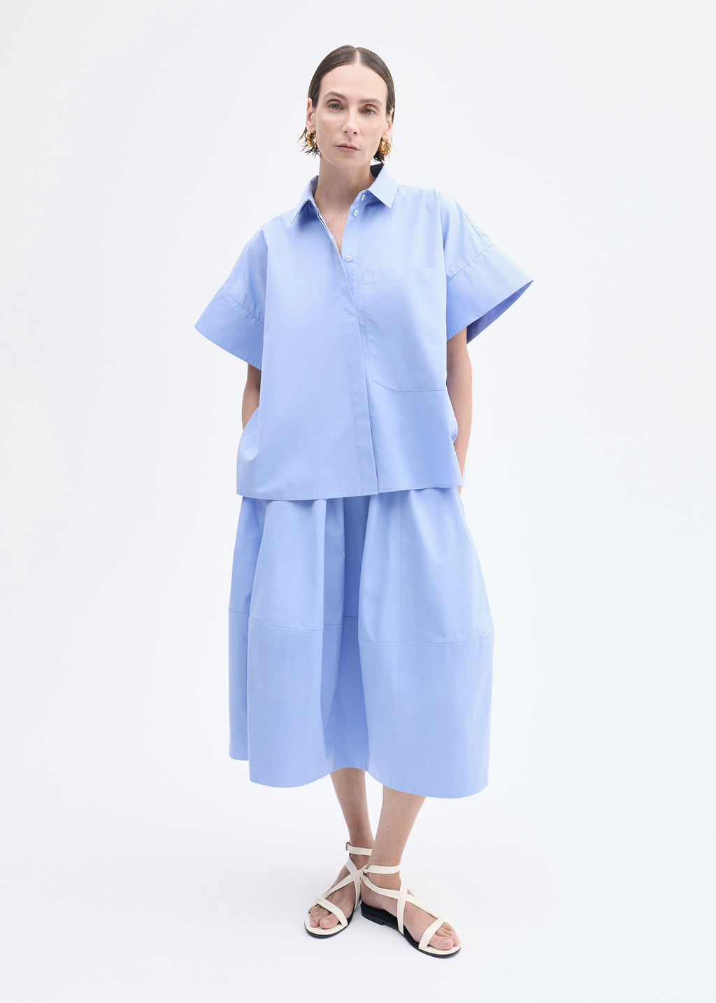 Full Skirt in Cotton Poplin - Blue - CO