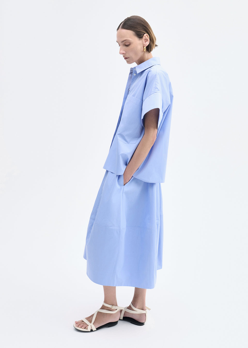 Full Skirt in Cotton Poplin - Blue - CO