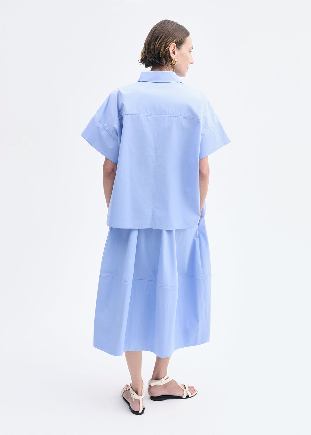 Full Skirt in Cotton Poplin - Blue - CO