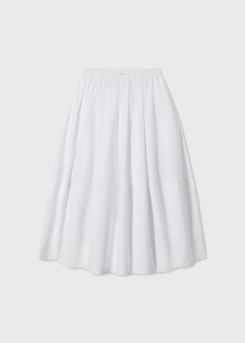 Bubble Midi Skirt in Cotton Poplin - White - CO