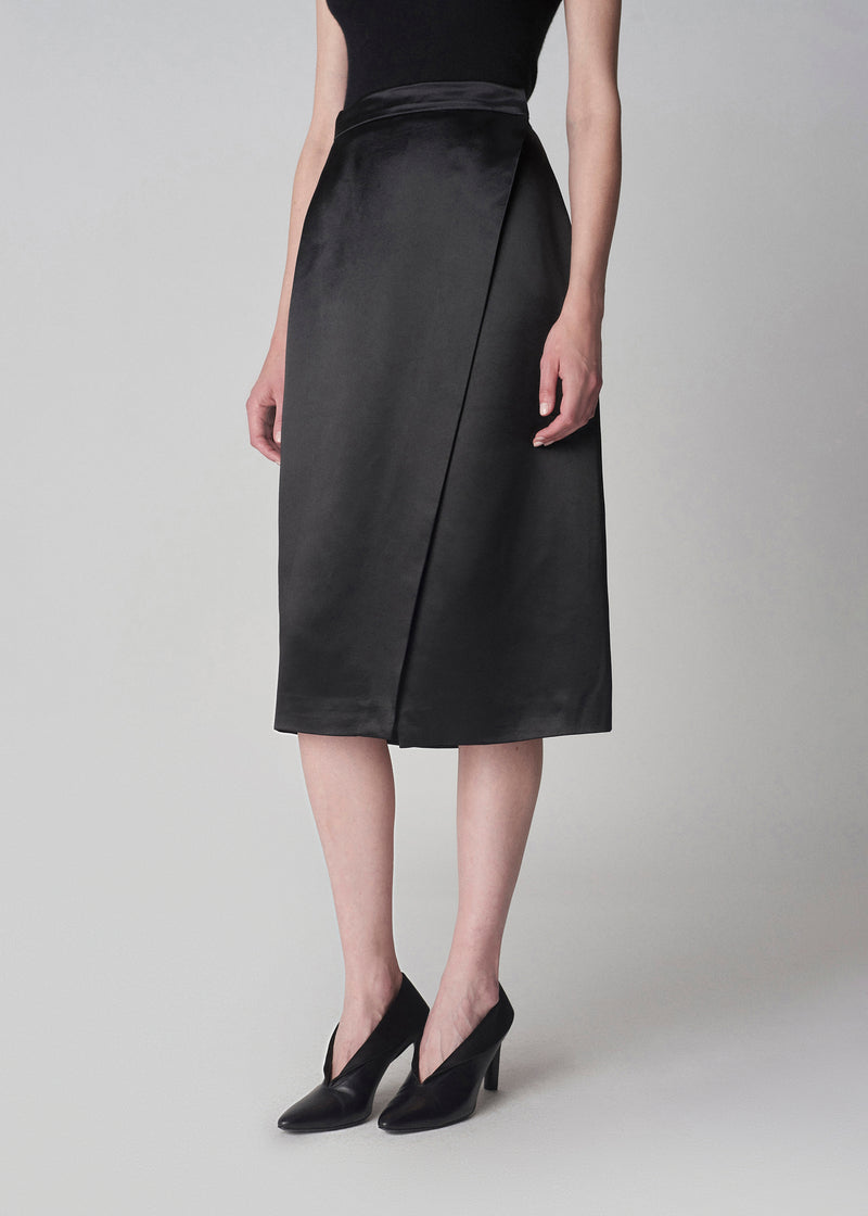 Wrap Petal Skirt in Satin  - Black - CO