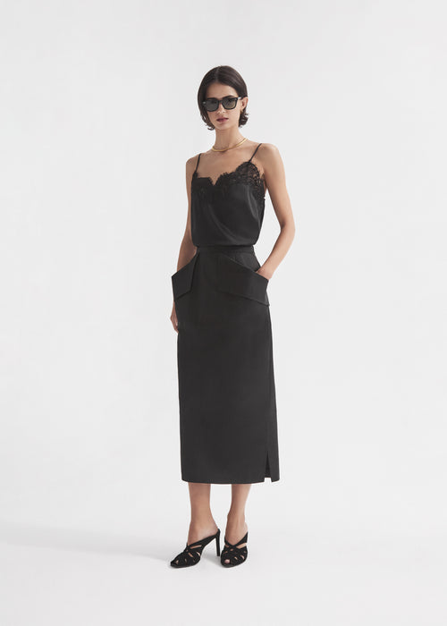 Lace Camisole in Silk - Black, image 3 of 5