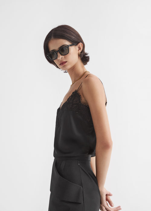 Lace Camisole in Silk - Black, image 2 of 5