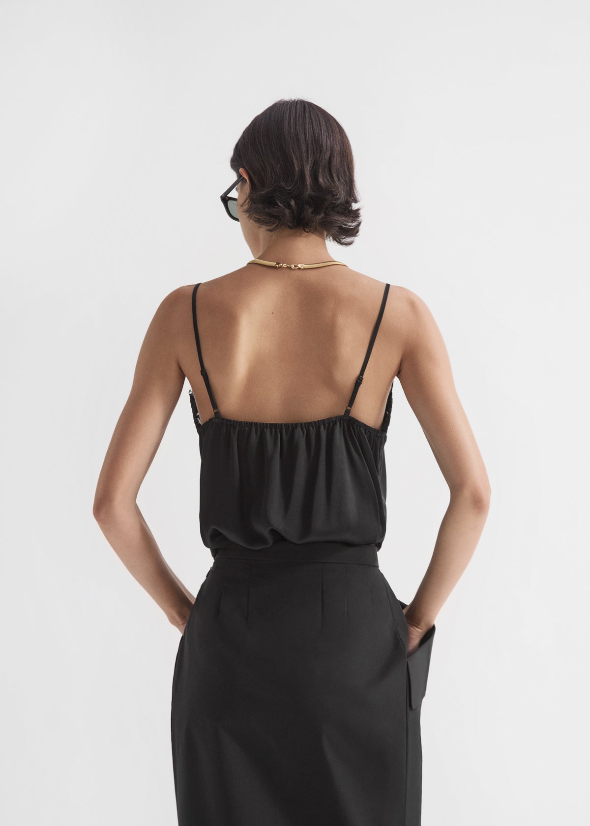 Lace Camisole in Silk - Black, image 4 of 5