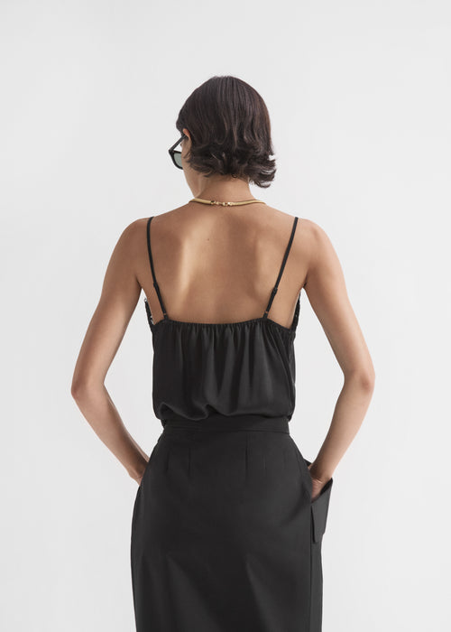 Lace Camisole in Silk - Black, image 4 of 5