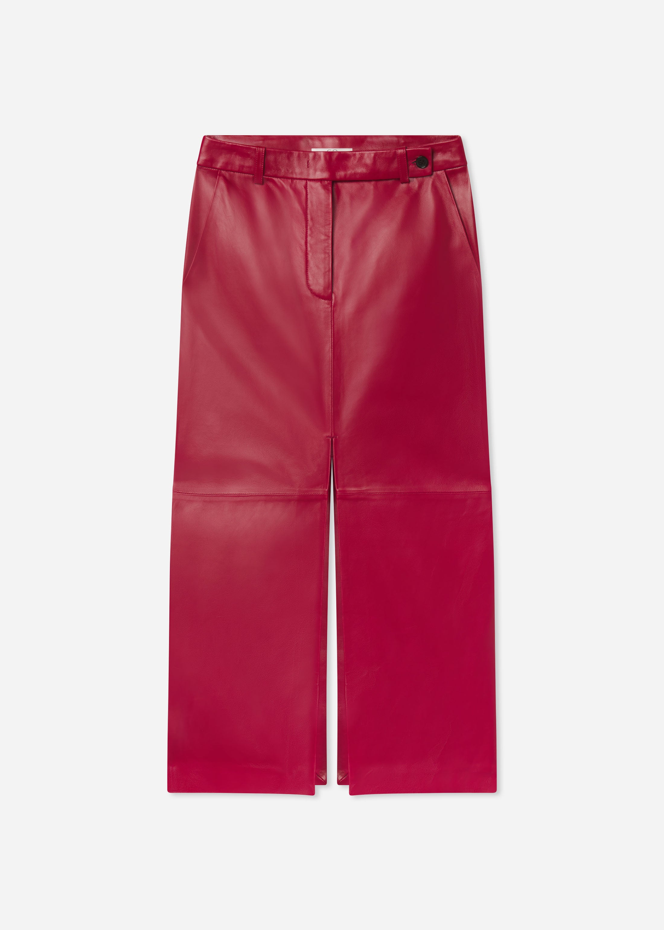 Tailored Front-Slit Midi Skirt in Leather - Cherry, image 5 of 5