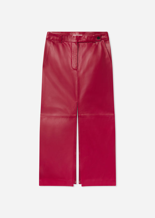 Tailored Front-Slit Midi Skirt in Leather - Cherry, image 5 of 5