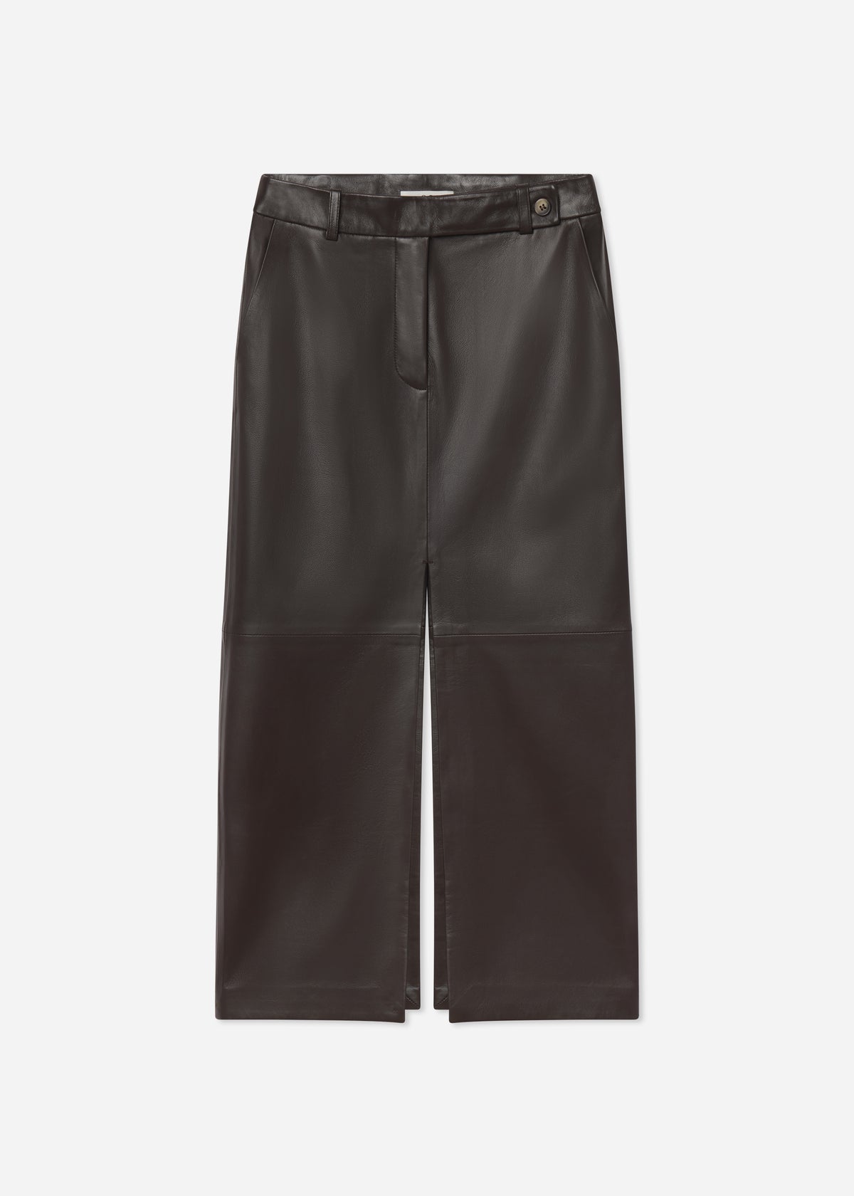 Tailored Front-Slit Midi Skirt in Leather - Chocolate, image 4 of 4