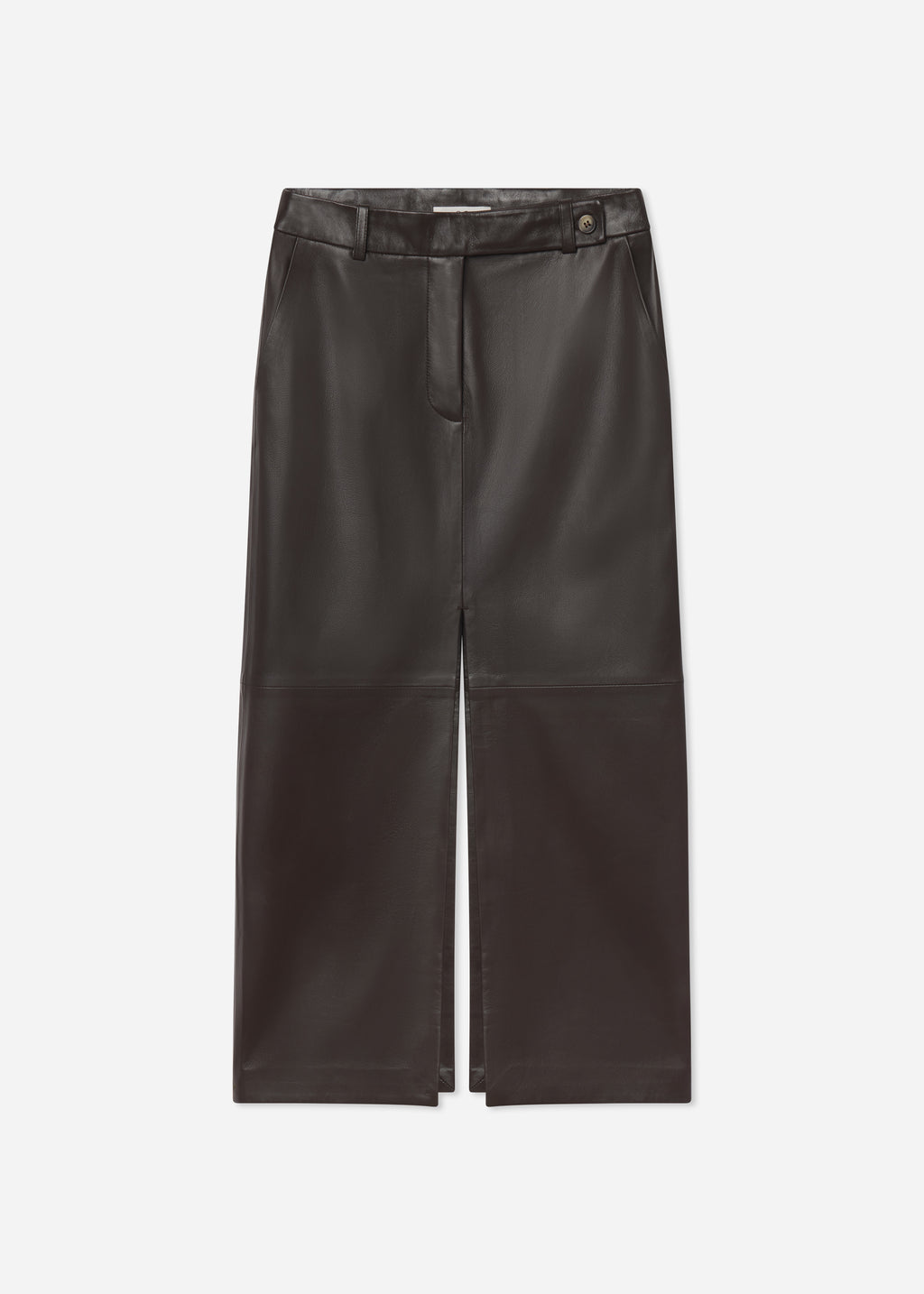 Tailored Front-Slit Midi Skirt in Leather - Chocolate - CO