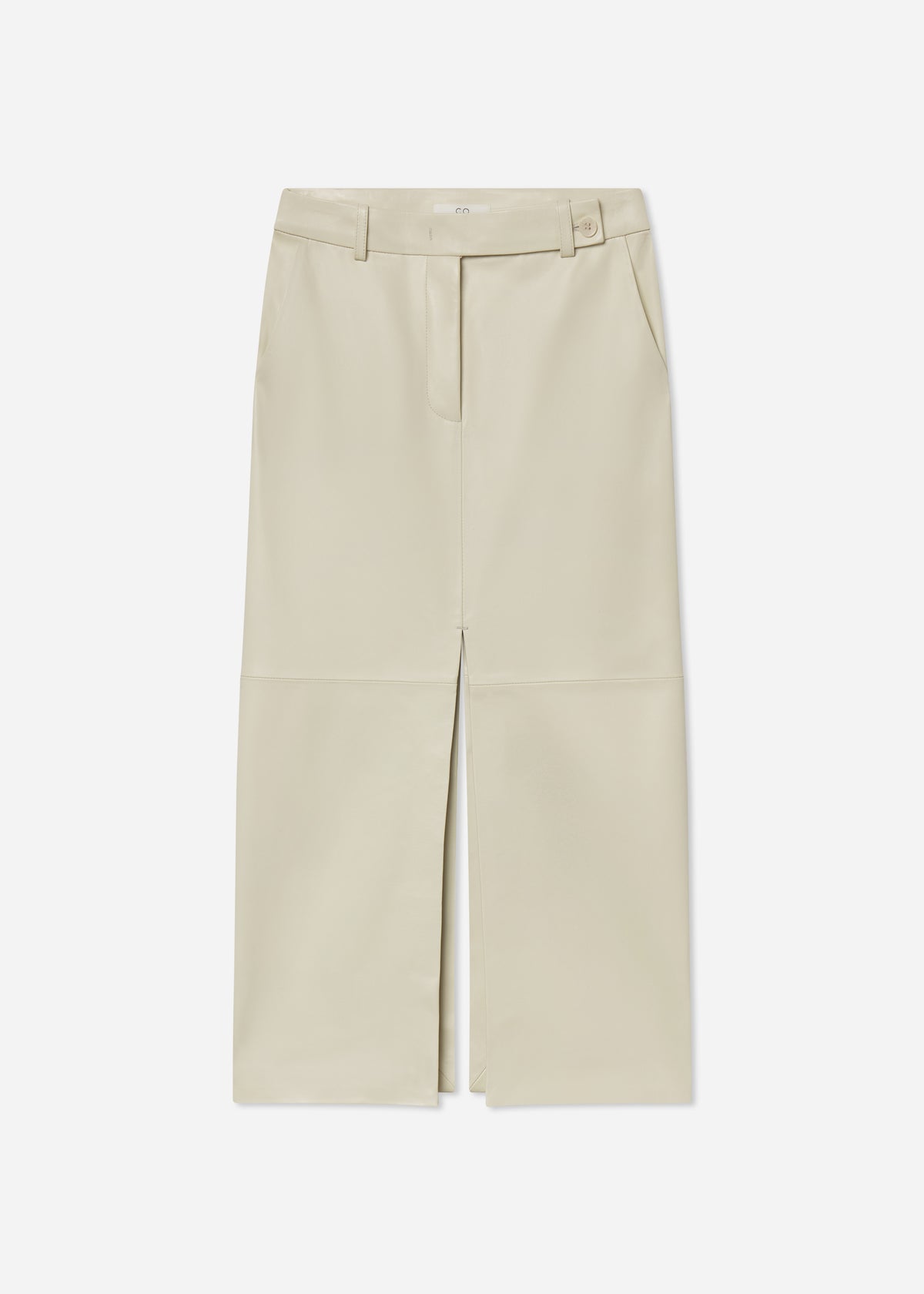 Tailored Front-Slit Midi Skirt in Leather - Pearl, image 6 of 6