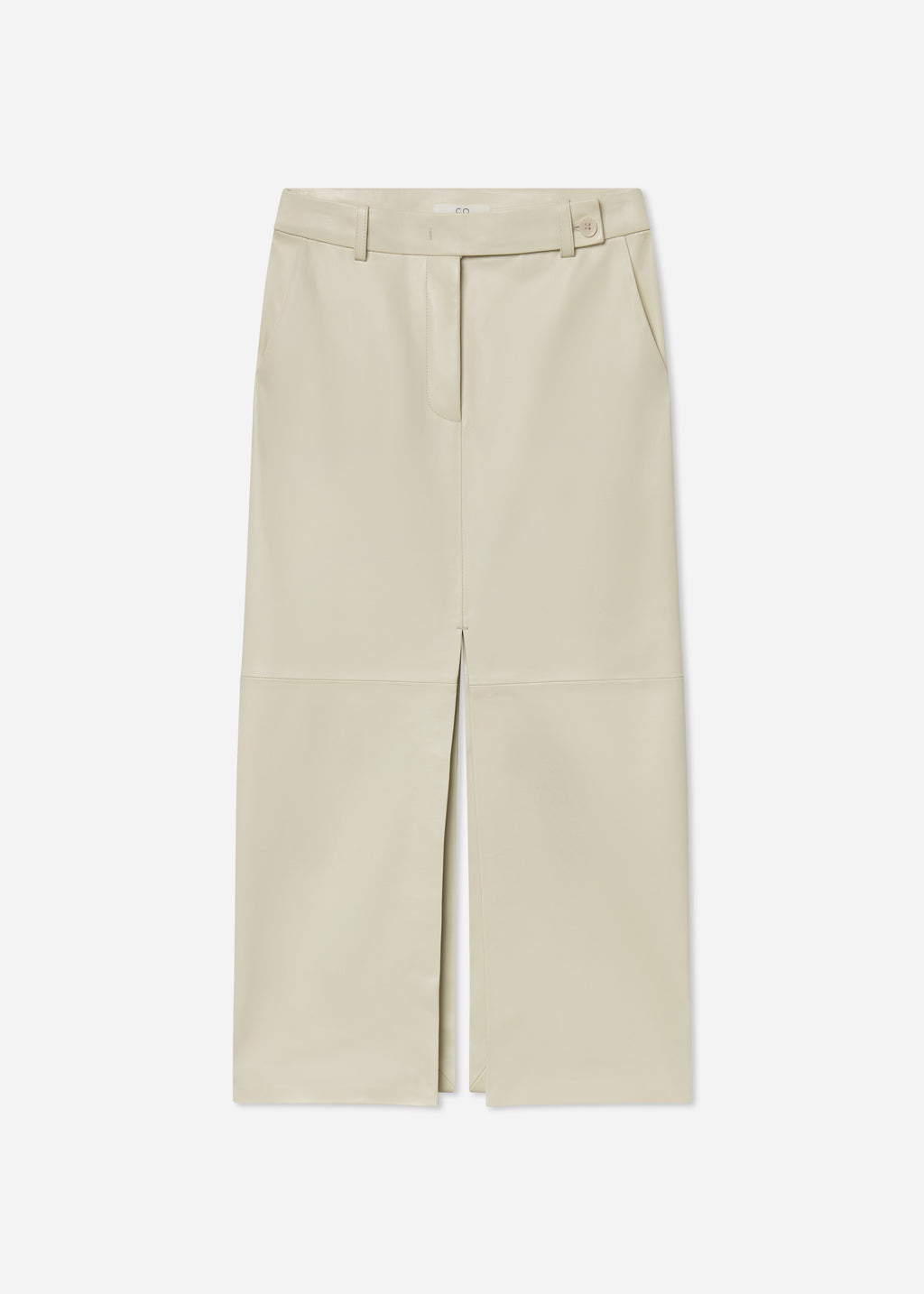 Tailored Front-Slit Midi Skirt in Leather - Pearl - CO
