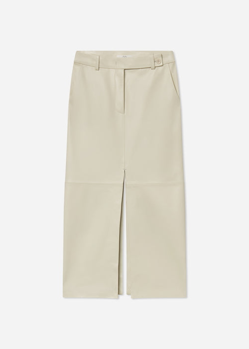 Tailored Front-Slit Midi Skirt in Leather - Pearl, image 6 of 6