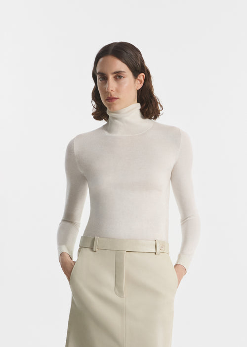 Slim Turtleneck in Fine Cashmere - Ivory, image 1 of 3