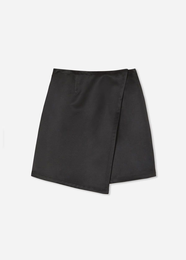 Wrap Skirt in Duchess Satin - Black - CO