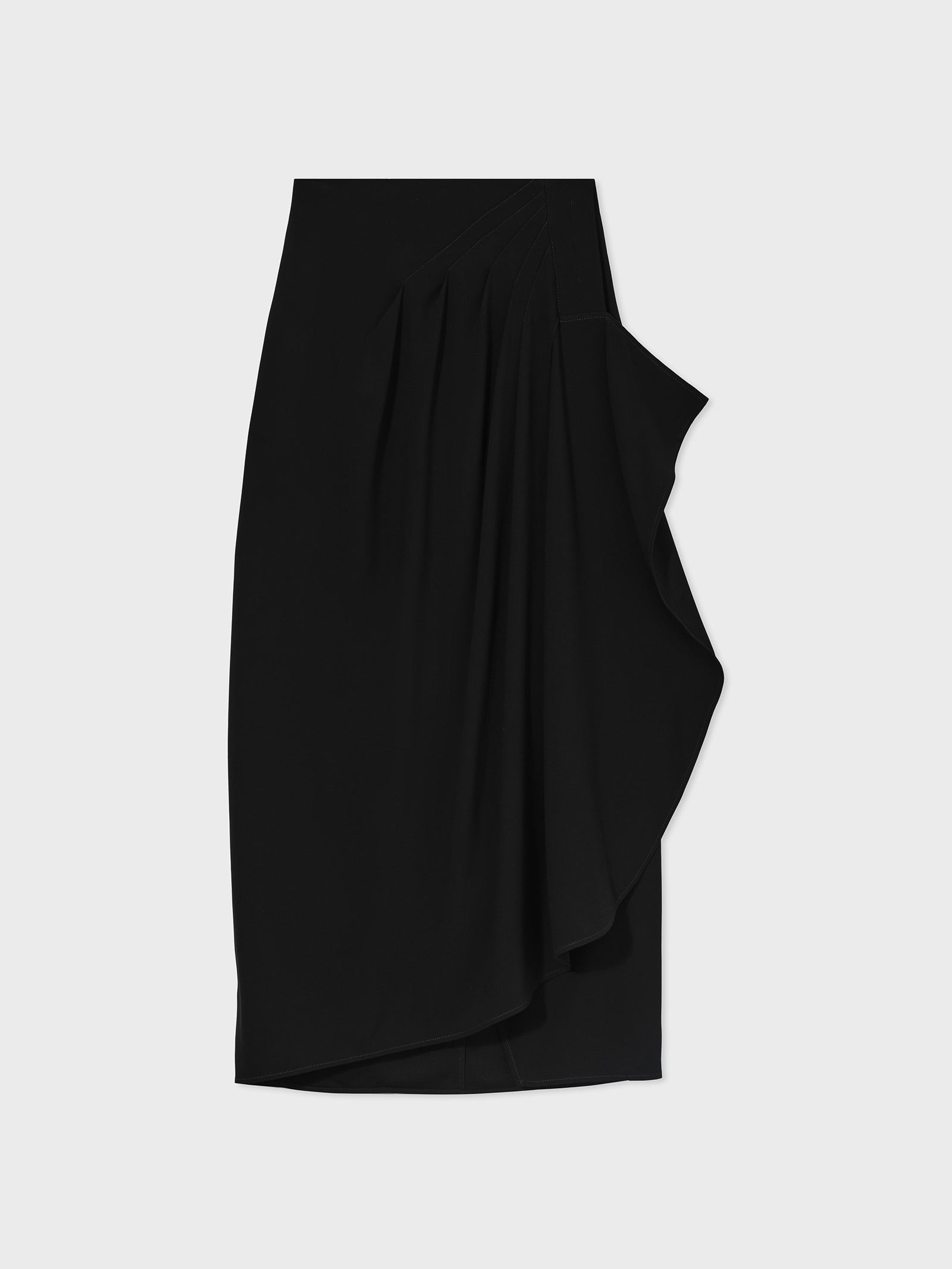 Side Drape Skirt in Satin Viscose   - Black - CO Collections