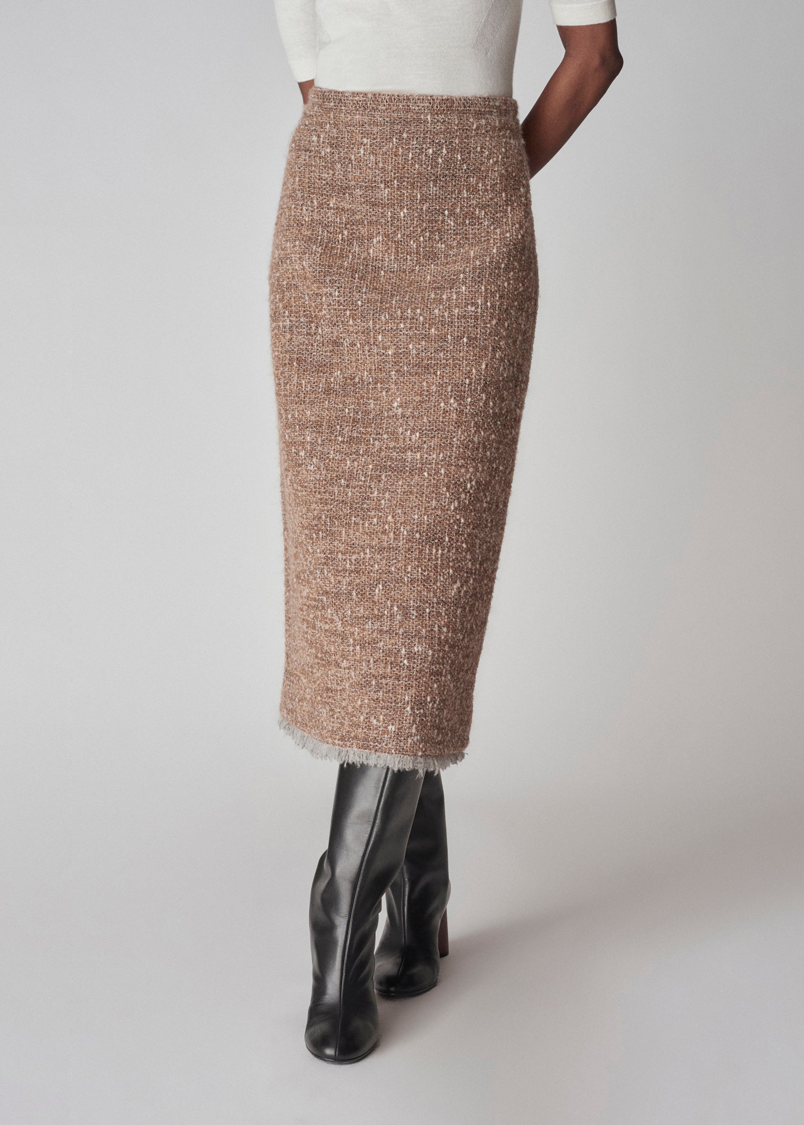 Midi Pencil Skirt in Boucle - Brown Multi