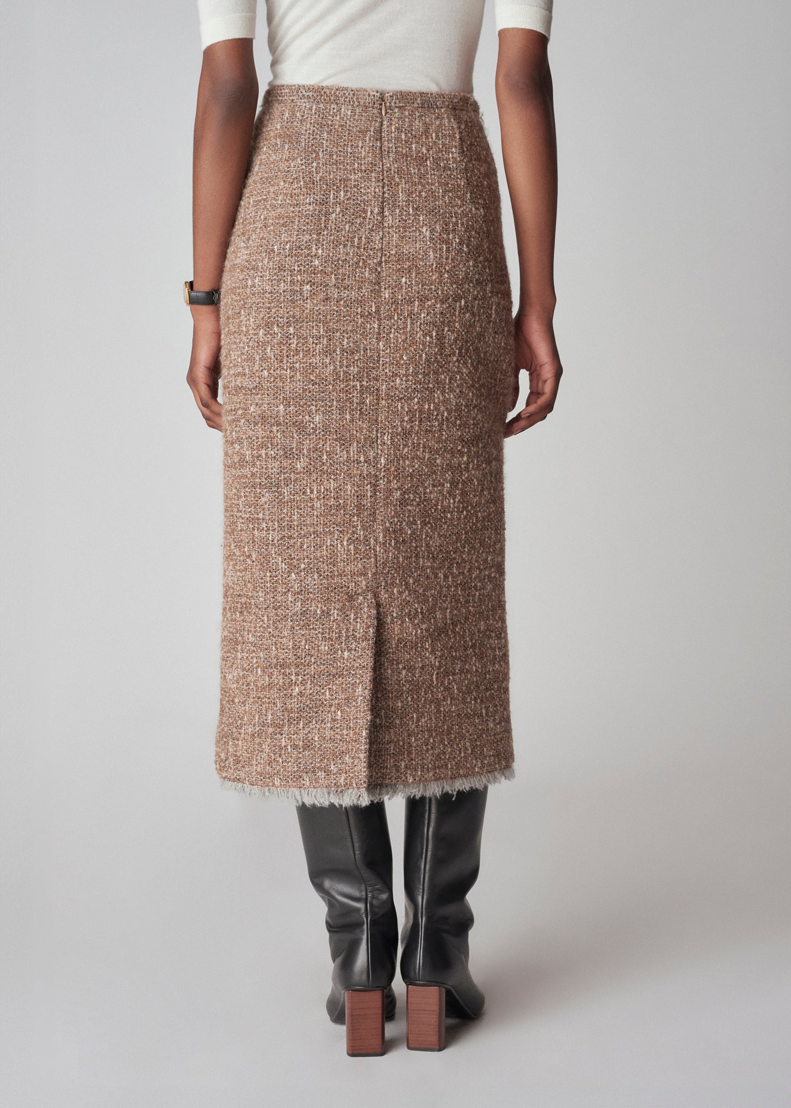 Midi Pencil Skirt in Boucle - Brown Multi