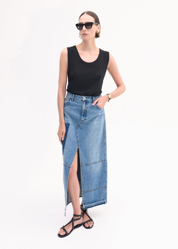 Patchwork Maxi Skirt in Denim - Indigo - CO