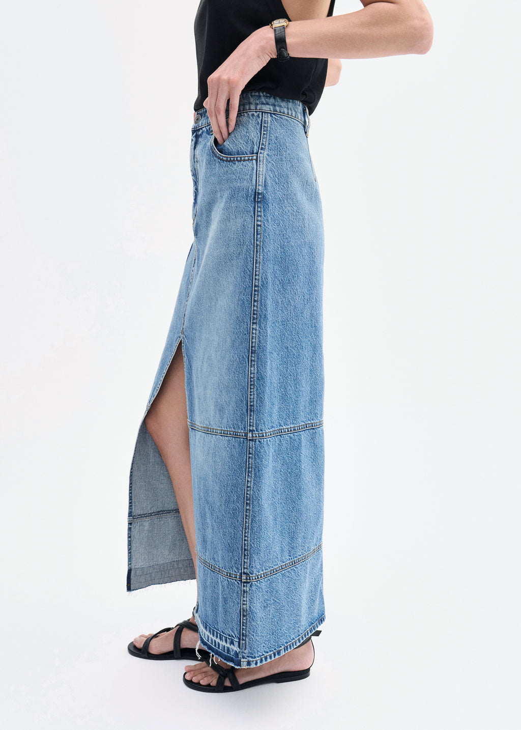 Patchwork Maxi Skirt in Denim - Indigo - CO