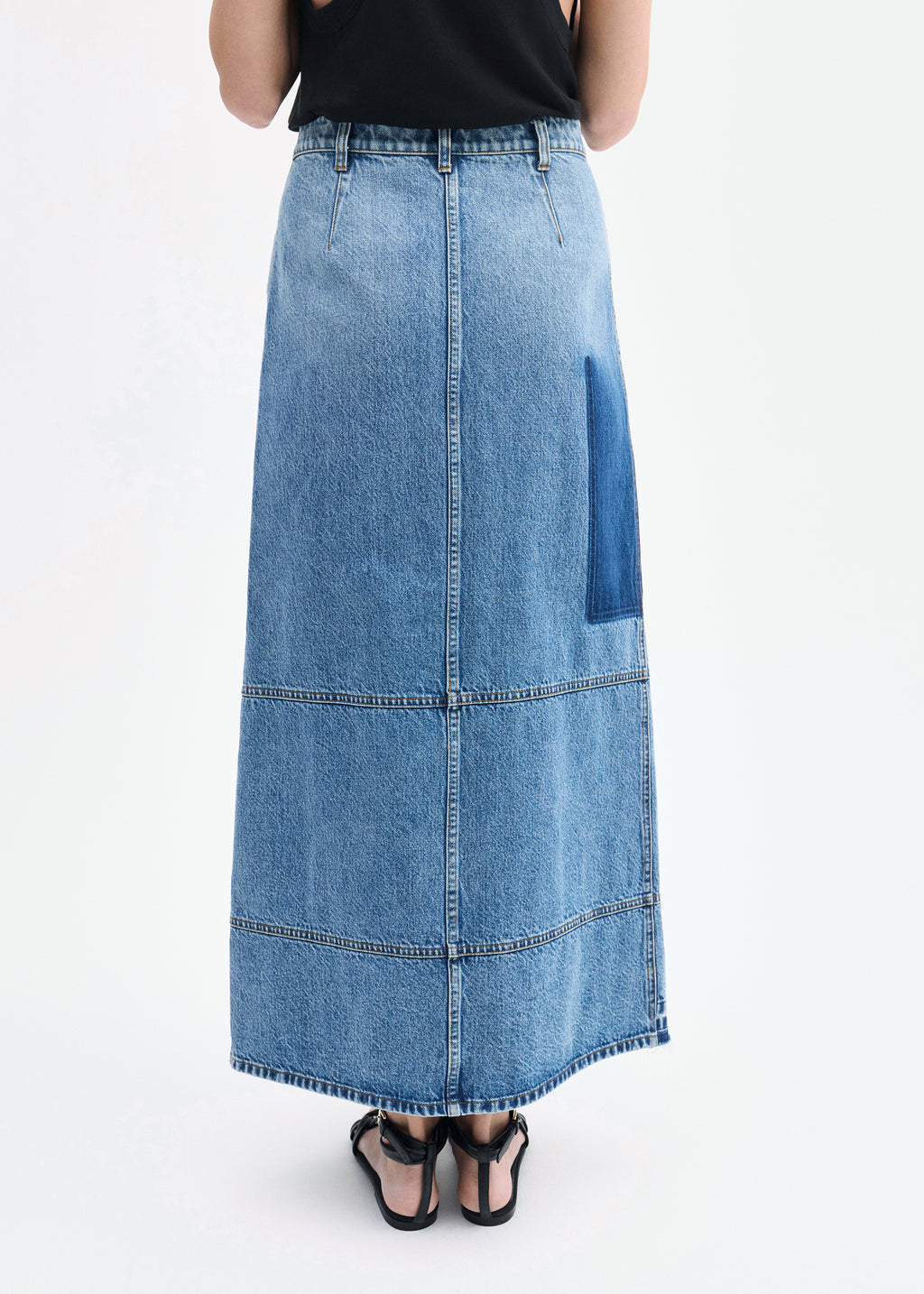 Patchwork Maxi Skirt in Denim - Indigo - CO