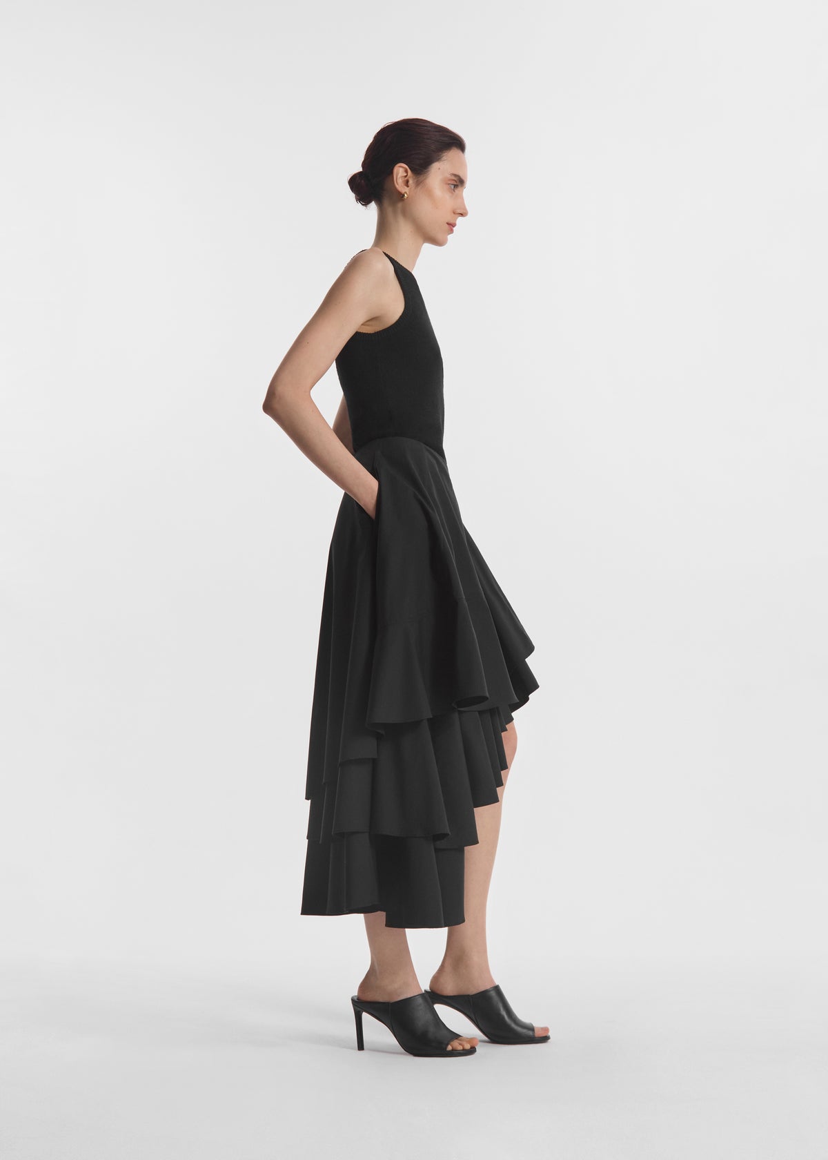 Asymmetric Full Skirt in Cotton Poplin - Black, image 2 of 5