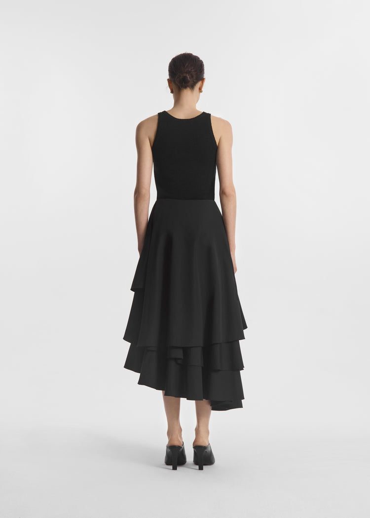 Asymmetric Full Skirt in Cotton Poplin - Black, image 3 of 5