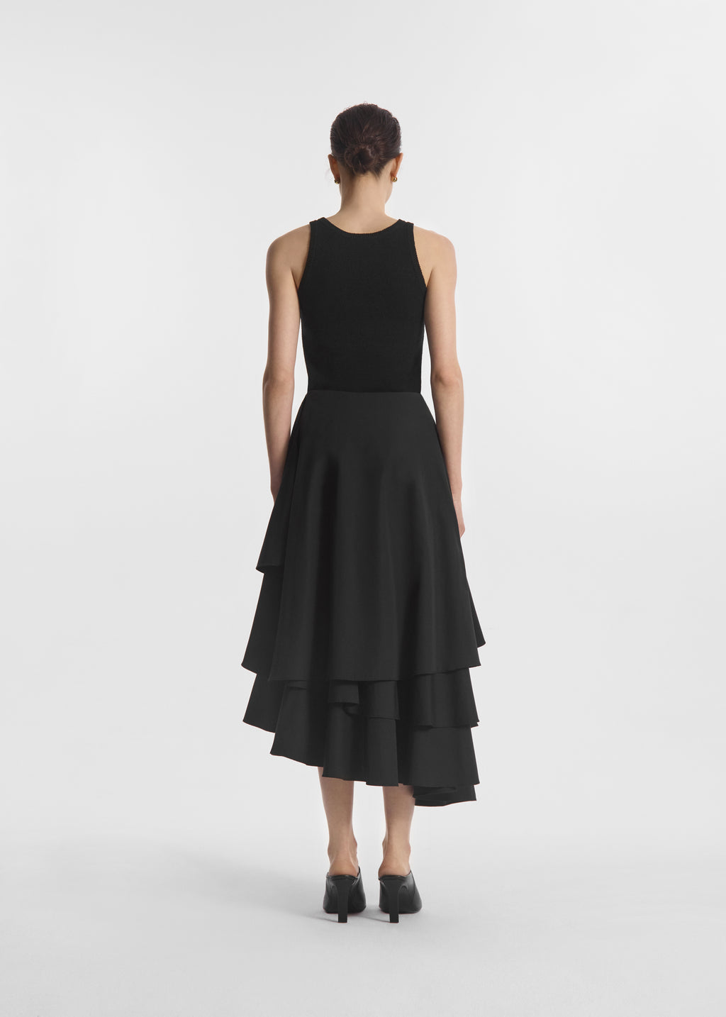 Asymmetric Full Skirt in Cotton Poplin - Black - CO