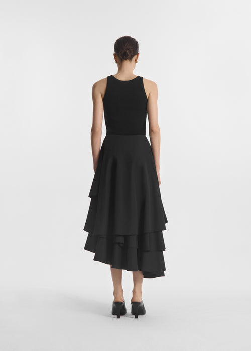 Asymmetric Full Skirt in Cotton Poplin - Black, image 3 of 5
