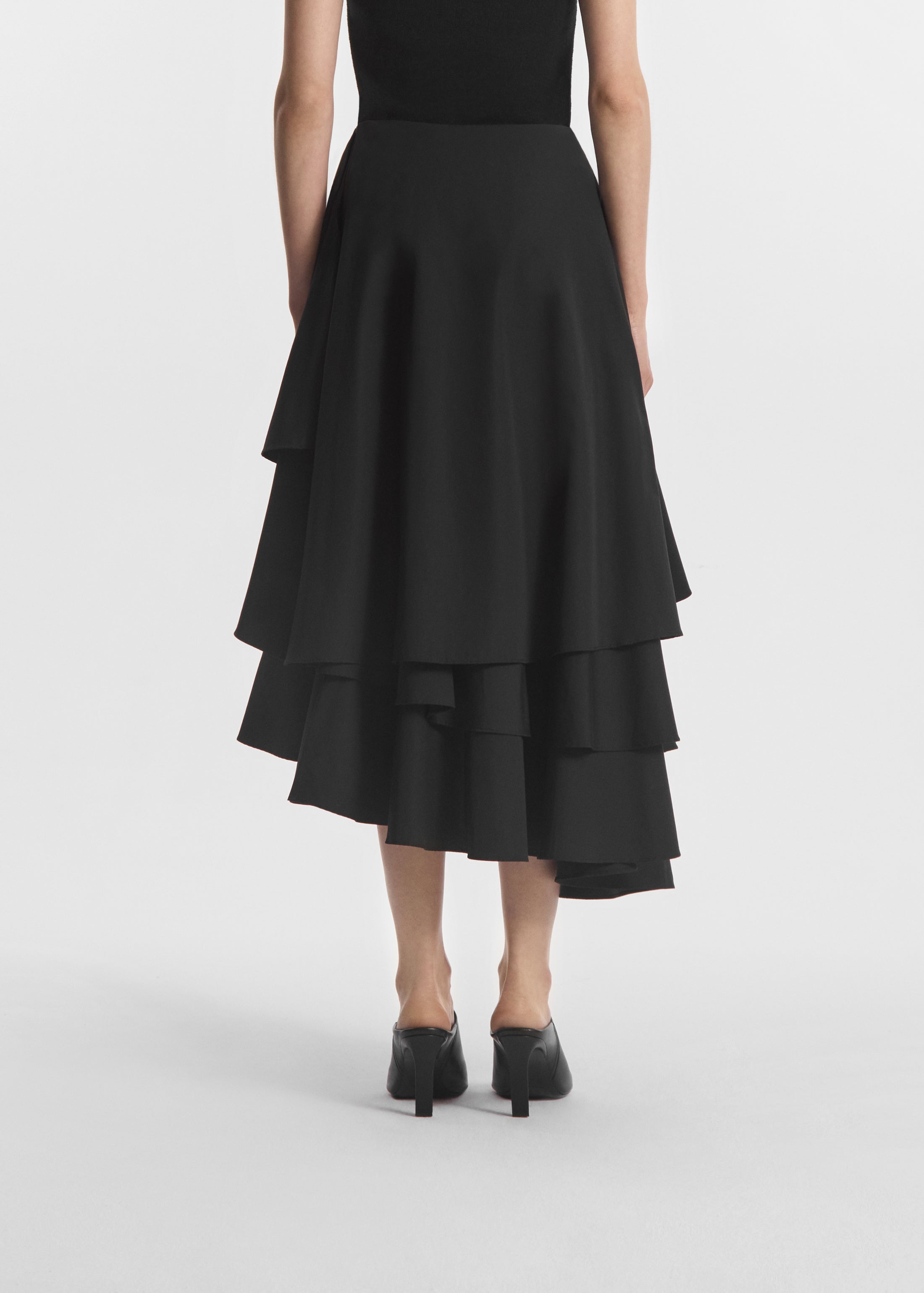 Asymmetric Full Skirt in Cotton Poplin - Black
