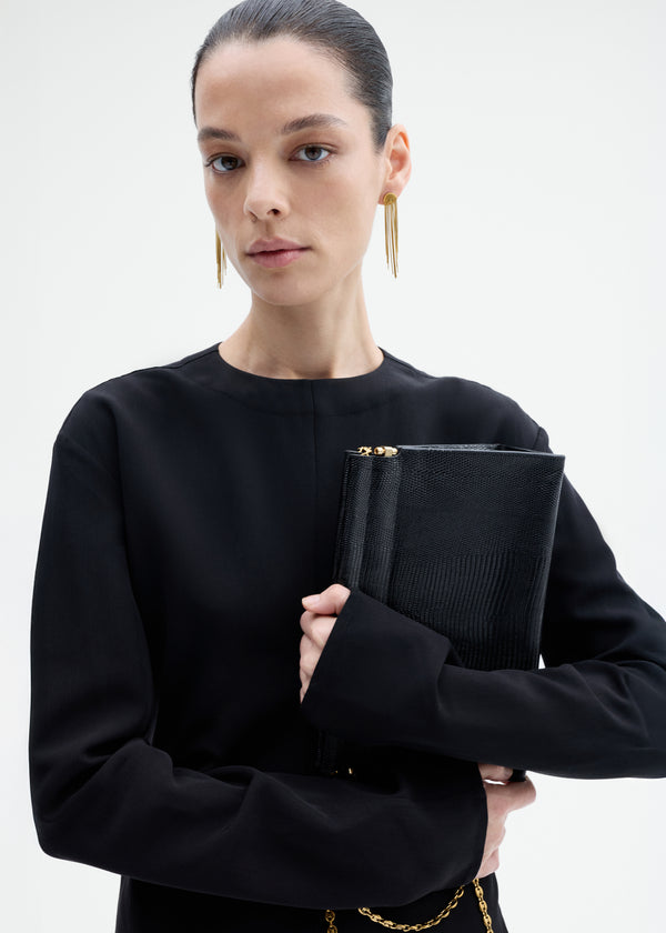 Keyhole Dress in Viscose Wool - Black - CO