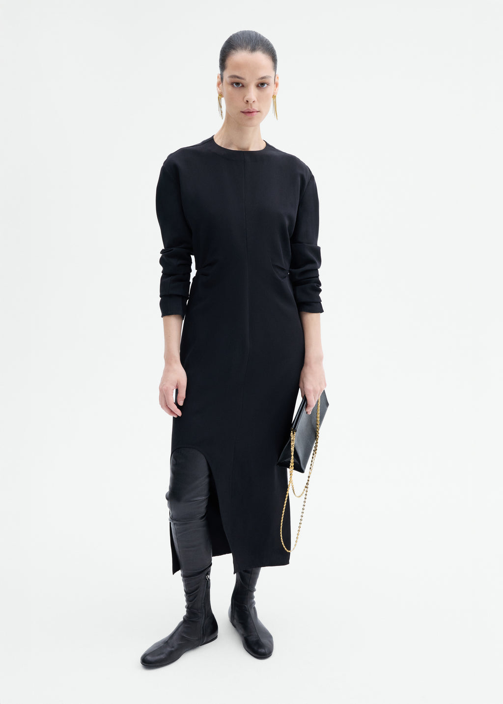 Keyhole Dress in Viscose Wool - Black - CO