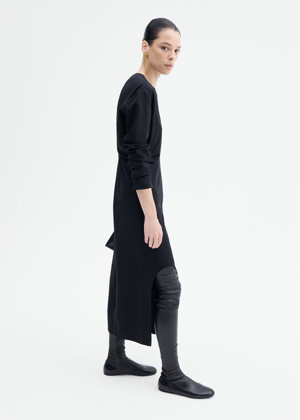 Keyhole Dress in Viscose Wool - Black - CO
