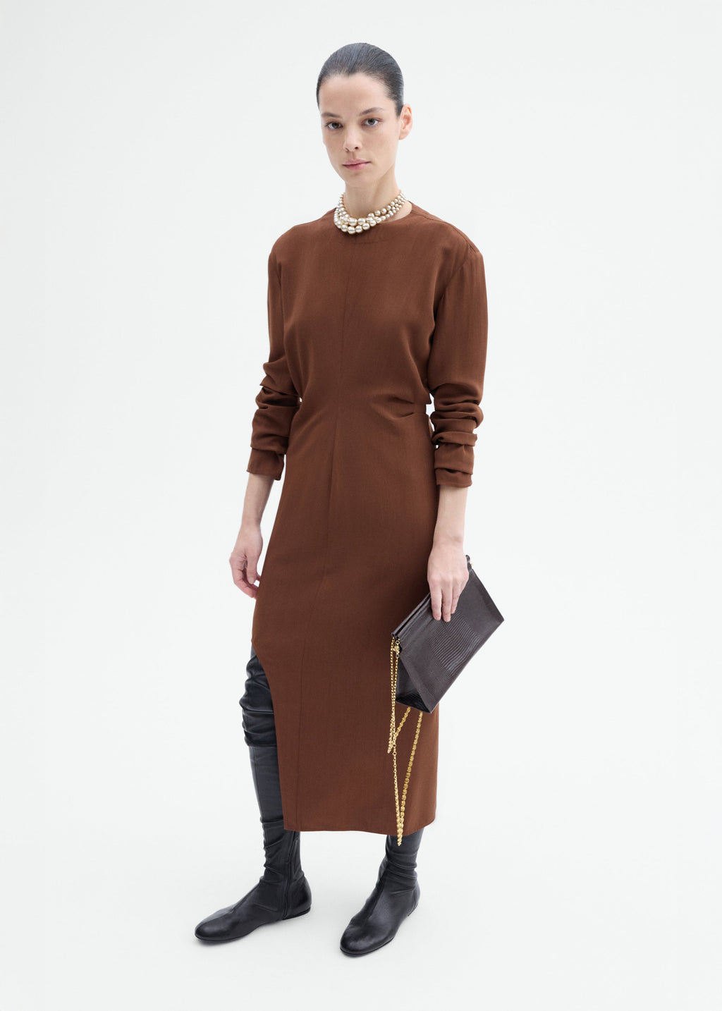 Keyhole Dress in Viscose Wool - Moose - CO
