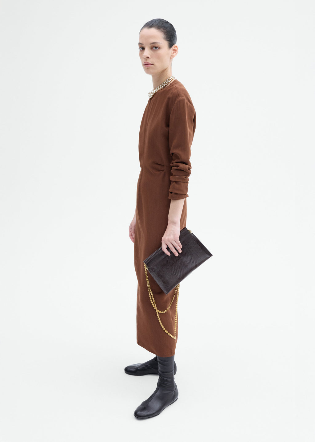 Keyhole Dress in Viscose Wool - Moose - CO