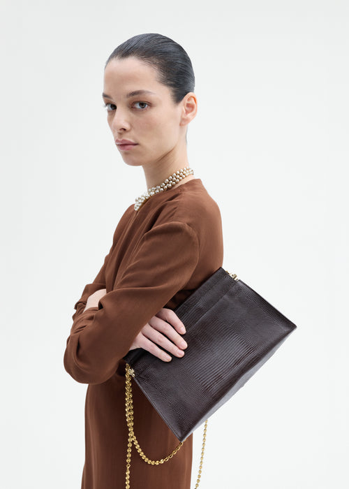 Small Leather Clutch with Chain - Espresso, image 5 of 5
