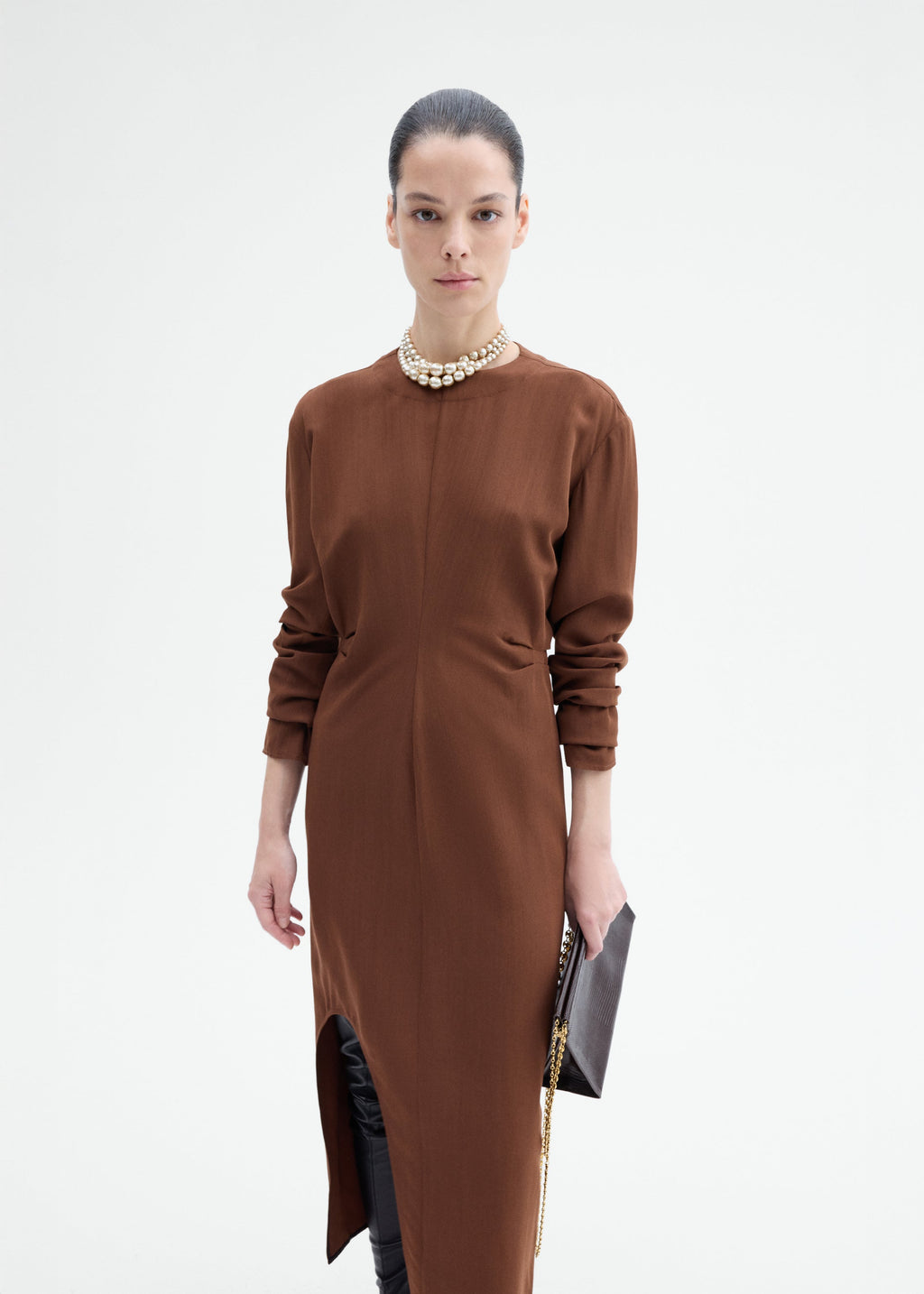 Keyhole Dress in Viscose Wool - Moose - CO